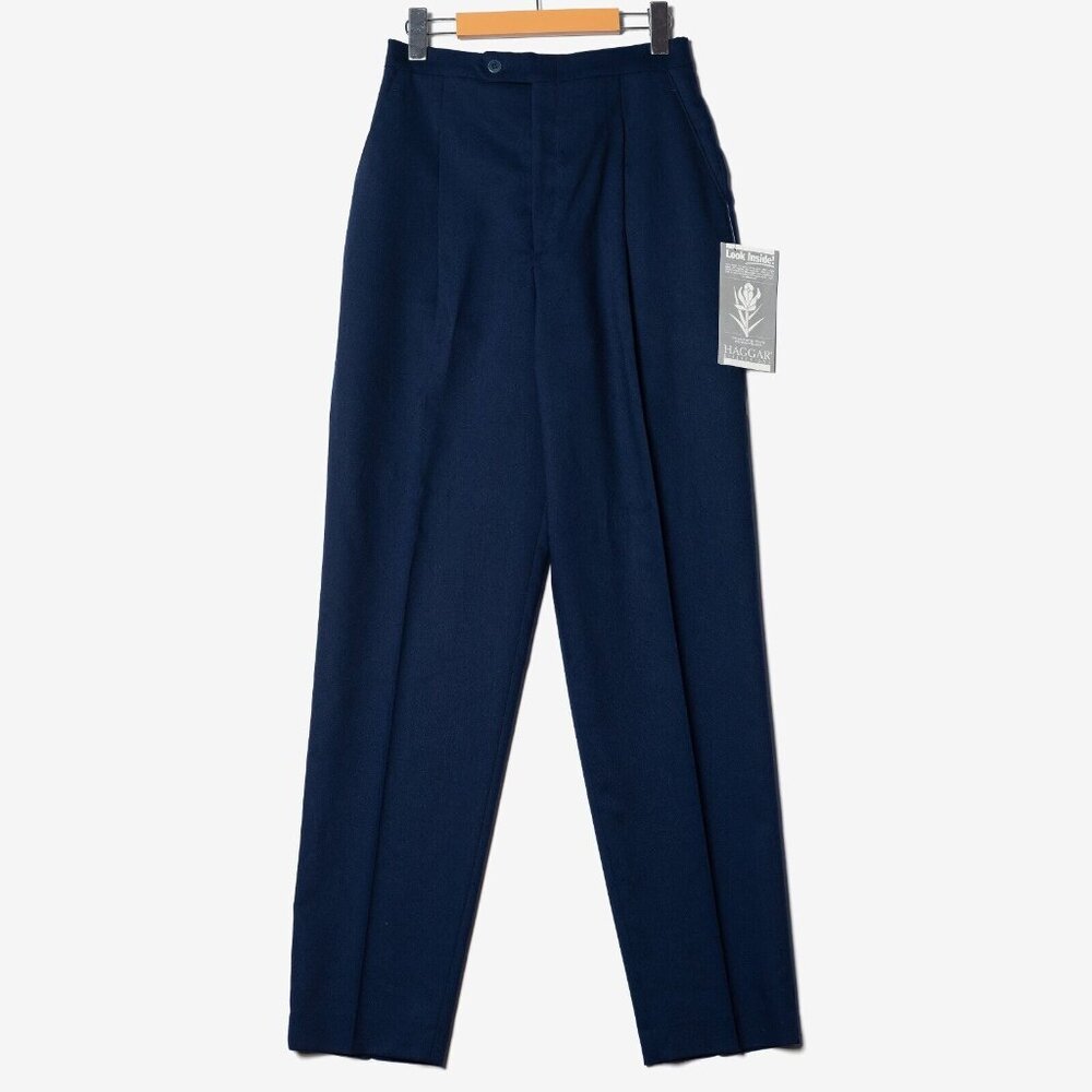 Deadstock Vintage 80s Haggar Womens 10 Pleated High Rise Pants Navy Blue